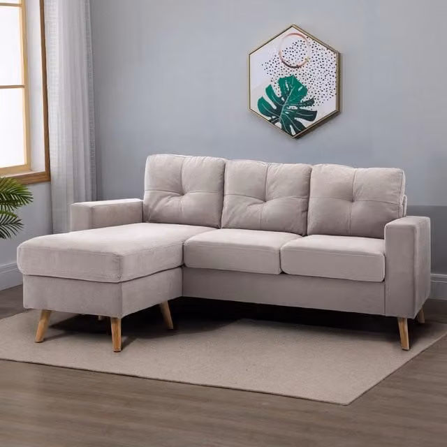 Divano Angolare a L REDOM da 3 posti in tessuto effetto lino Grigio chiaro, reversibile con coperture rimovibili, L/P/H: 193 x 136 x 85 cm – 1