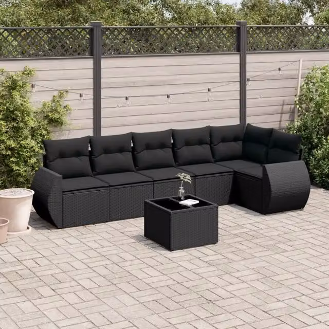 Set Divani da Giardino con Cuscini 7pz Nero Polyrattan 3253732