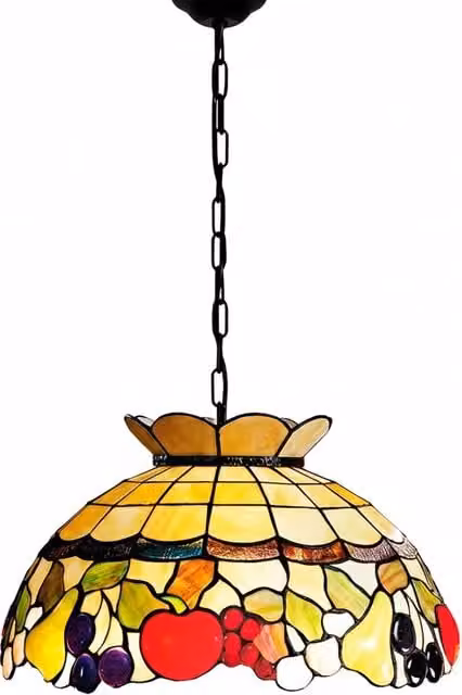 Lampadario a sospensione Perenz in stile Art Nouveau con 3 luci in vetro multicolor e metallo nero