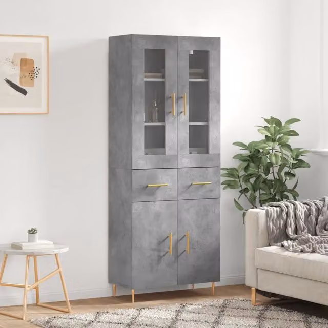 Credenza-Buffet-Armadio da cucina Grigio Cemento 69,5x34x180 cm in Legno Multistrato 155767