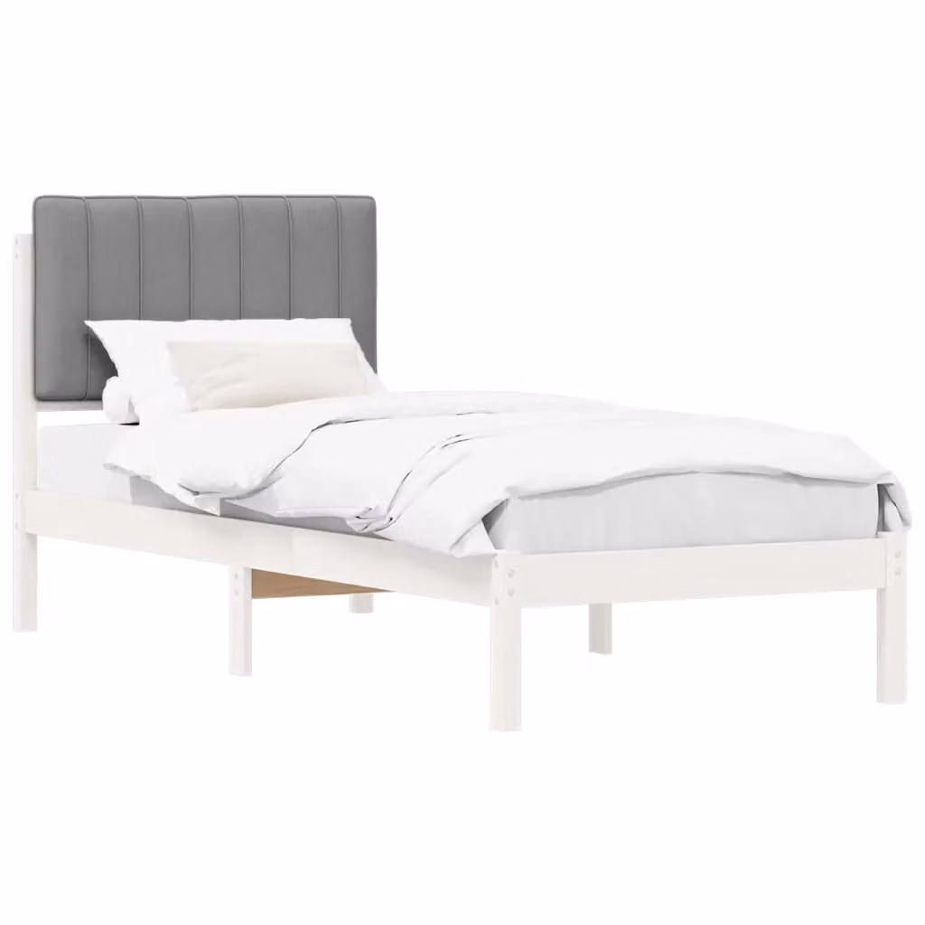 Letto con Testiera Rivestita vidaXL in Legno di Pino e Tessuto Grigio L: 80 cm, P: 200 cm, H: 85,5 cm – 2