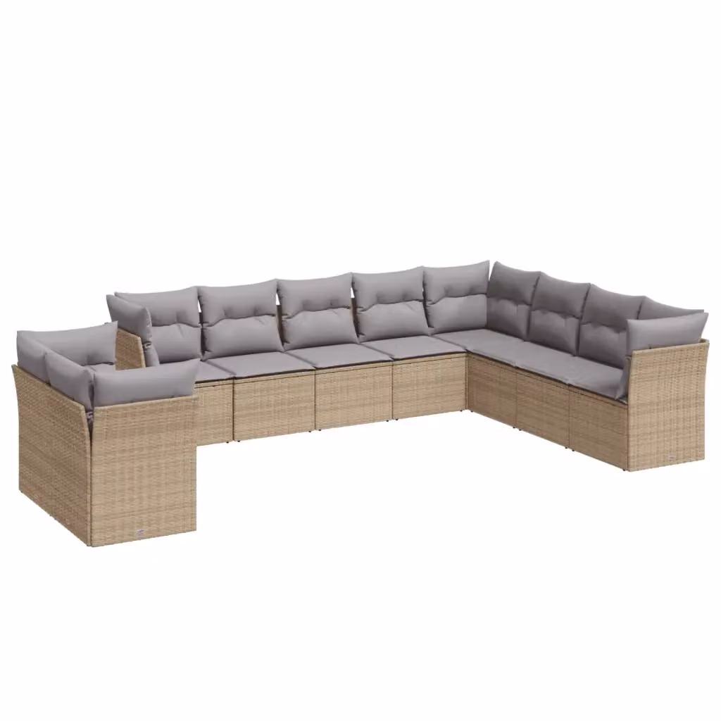 Set Divano da Giardino Moderno VIDAXL in Polyrattan con Cuscini Beige, 10 Pezzi – 2