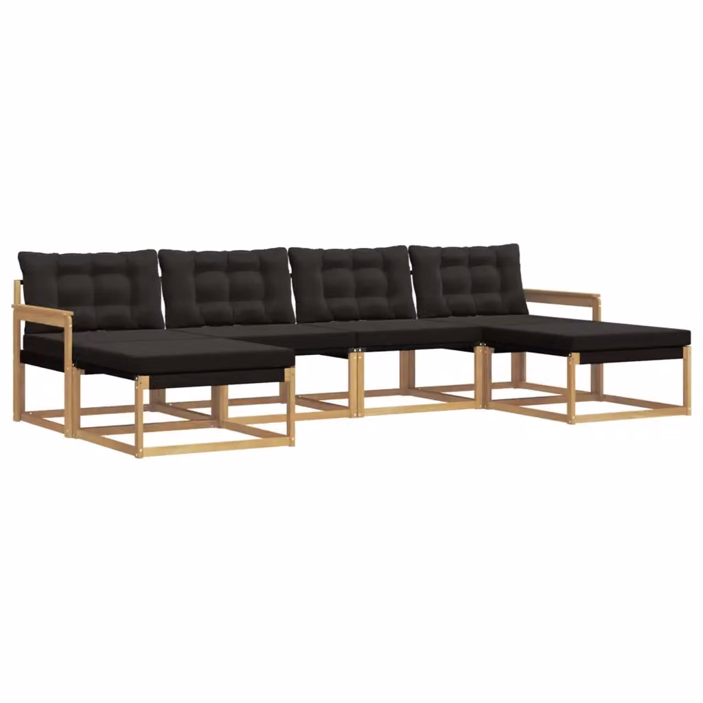 Set di divani da esterno vidaXL in legno di acacia e textilene, 6 pezzi, Bianco e Nero – 2