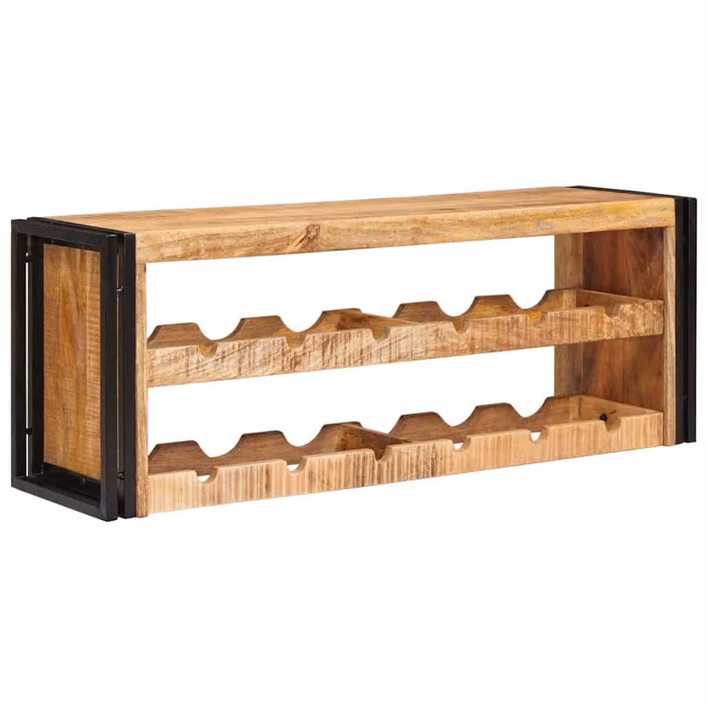 vidaXL Portabottiglie in Legno di Mango Massiccio e Metallo, Stile Industriale, Marrone, L 120 x P 45 x H 33 cm
