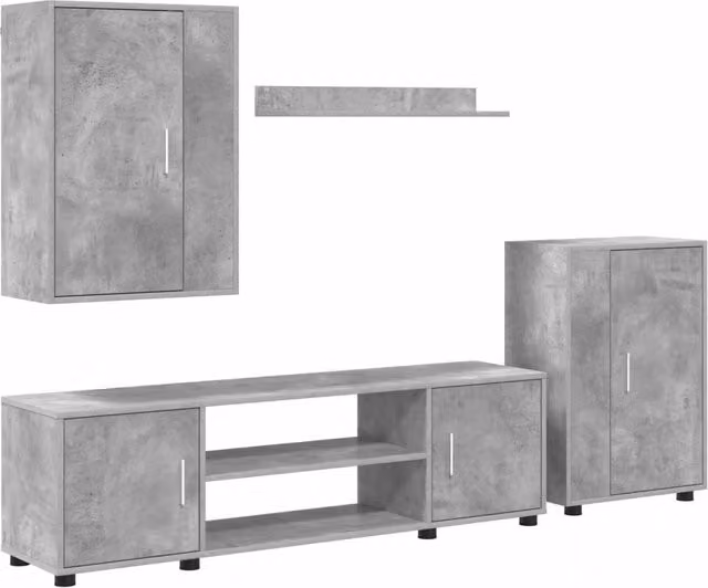 Set mobile TV 4 pz | Armadietto TV | Mobile Porta TV Grigio cemento Legno multistrato