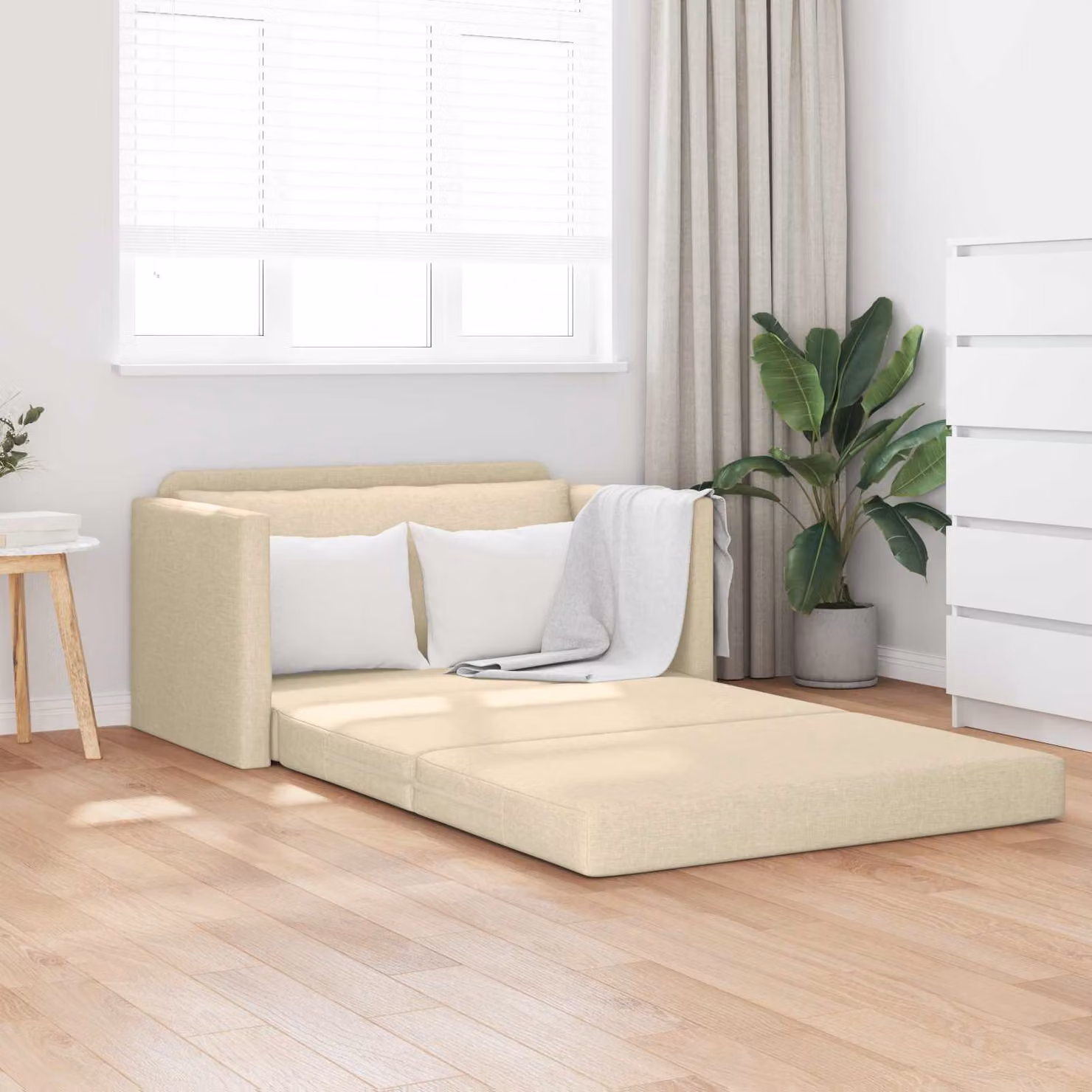 Divano letto moderno vidaXL in tessuto beige L: 124 cm, P: 71 cm, H: 78 cm