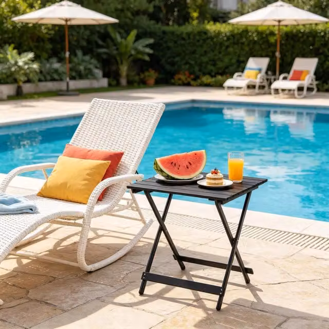 Tavolo da giardino bistrot OKWISH pieghevole in alluminio nero con struttura a X per balcone e campeggio L: 50,5 cm, P: 47 cm, H: 59,5 cm