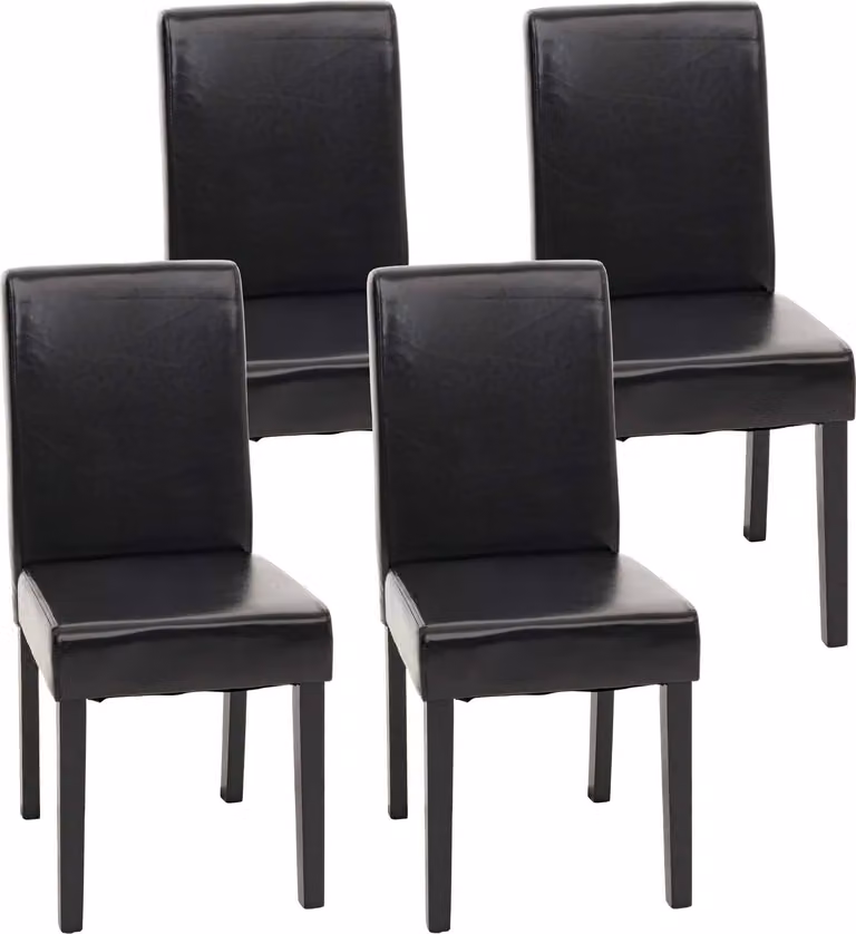set di 4 sedie per sala da pranzo Sedia da cucina Littau ~ pelle, gambe nere scure