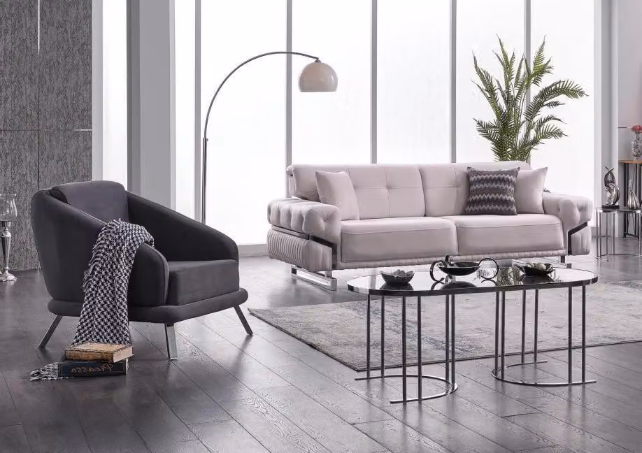 Wohnzimmer Sofagarnitur Dreisitzer Sessel Luxus Couch Set 3+1 Sitzer