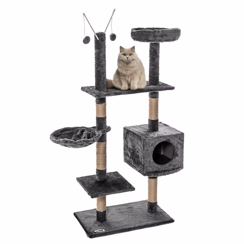 Tiragraffi per gatti Albero per gatti 150 cm Albero da gioco Albero da arrampicata per gatti Grigio