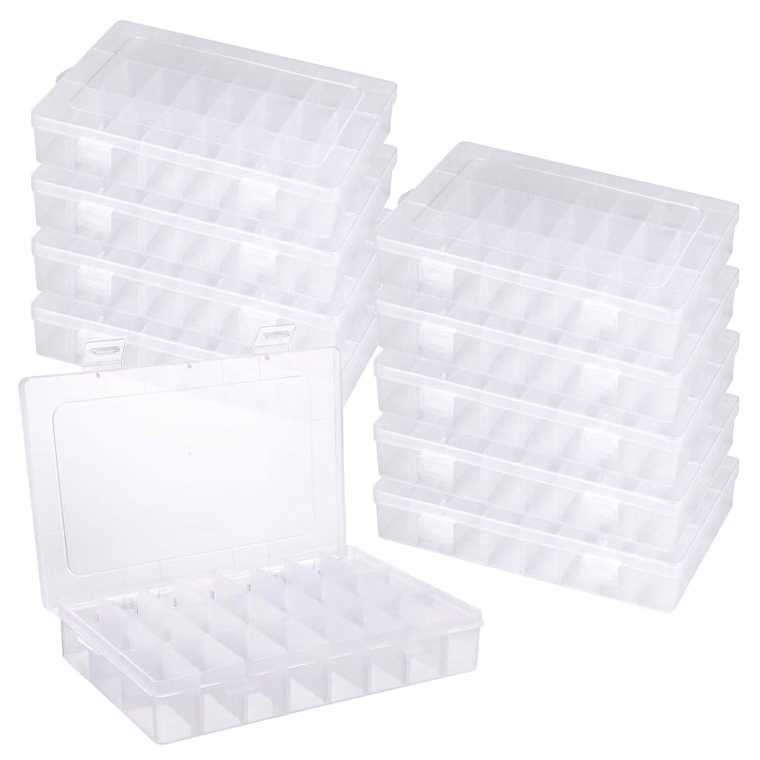 Contenitore di stoccaggio, 10 pezzi, con 24 scomparti regolabili, in plastica trasparente, ideale per piccoli oggetti