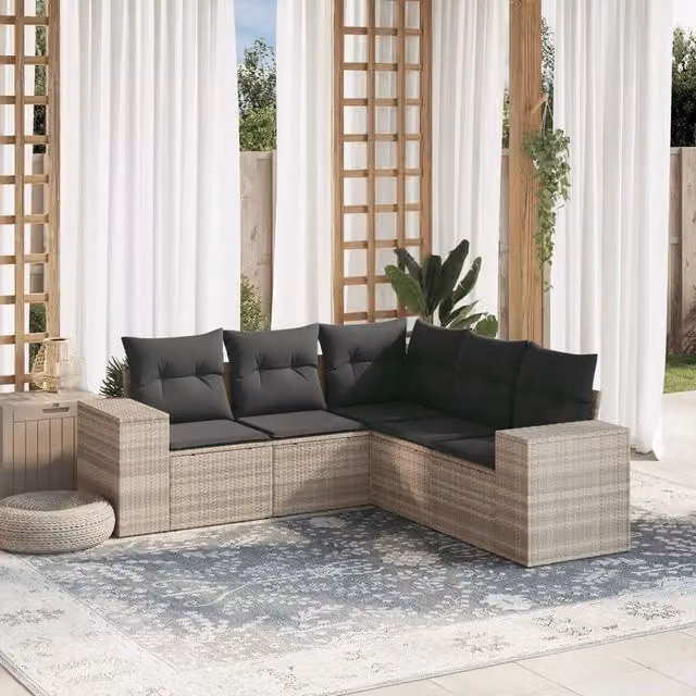 Set Divano da Giardino 5pz con Cuscini Grigio Chiaro Polyrattan 3254889
