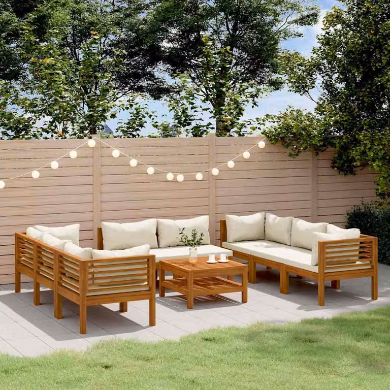 Set Divani da Giardino vidaXL 9 Pezzi in Legno di Acacia con Cuscini Beige