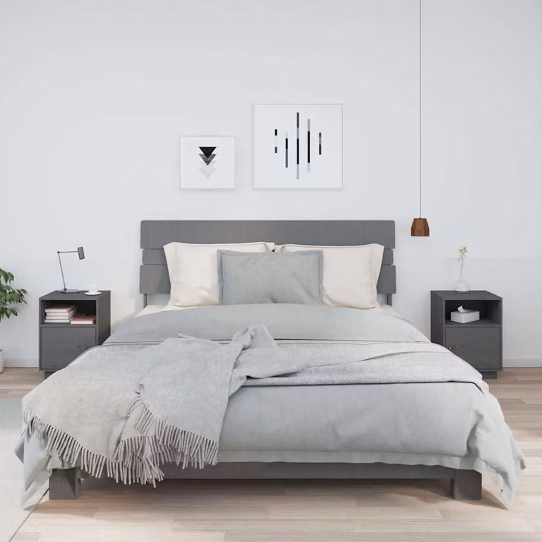 Set di 2 comodini vidaXL in legno massello di pino grigio, modello moderno da parete, L: 40 cm, P: 34 cm, H: 55 cm