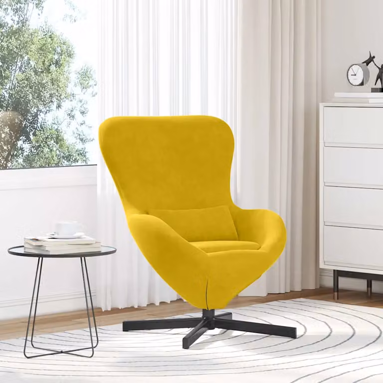 Poltrona uovo vidaXL in velluto giallo con struttura in metallo e base girevole 360 gradi L: 63 cm, P: 73 cm, H: 90 cm