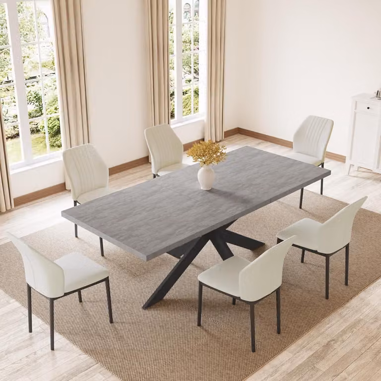 Tavolo allungabile con 6 sedie, colore grigio/bianco, materiale MDF, dimensioni 170x85x76 cm