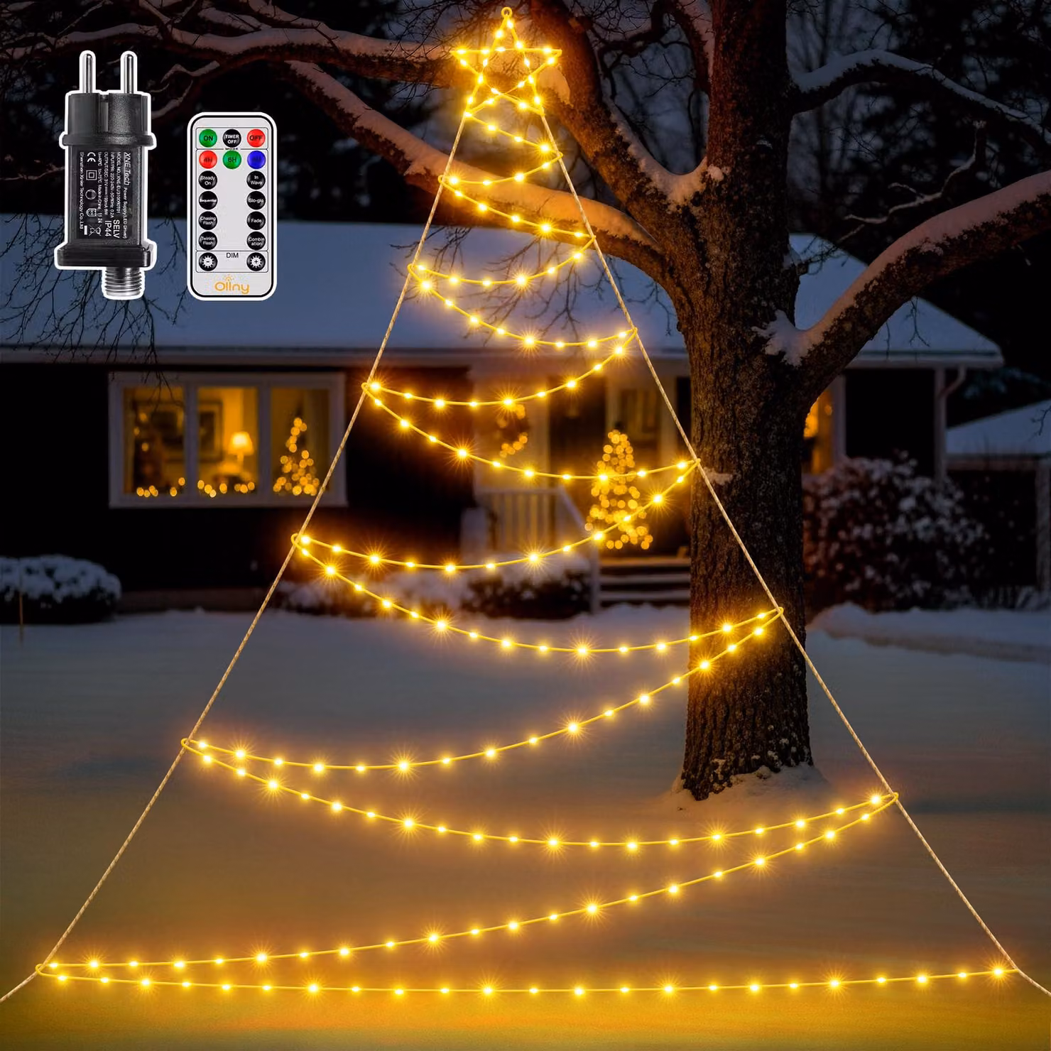 Catena luminosa da 4 metri, con 166 LED, luce bianco caldo, grado di protezione IP67, con timer e dimmer