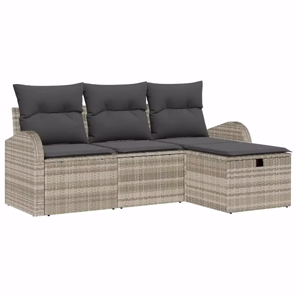 Set di divani da giardino vidaXL in polyrattan grigio con cuscini e struttura in acciaio, composizione a L con 4 pezzi – 2