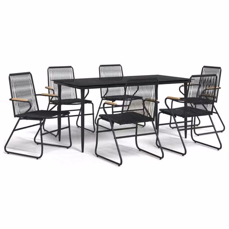 Set da Pranzo da Giardino 7 pz Nero in Rattan PVC