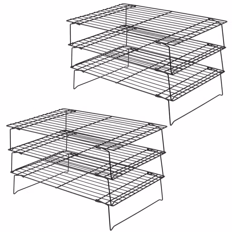 Set di 2 contenitori per alimenti refrigerati - A 3 livelli - Impilabili - Acciaio al carbonio - Neri - Dimensioni 40 x 25 cm - Portaoggetti per frigorifero