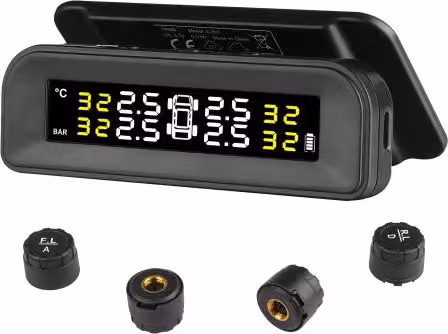 VEVOR Sistema di Monitoraggio Pressione Pneumatici TPMS Wireless con Carica Solare e 4 Sensori Impermeabili per Auto, Rimorchio e Camper, Nero