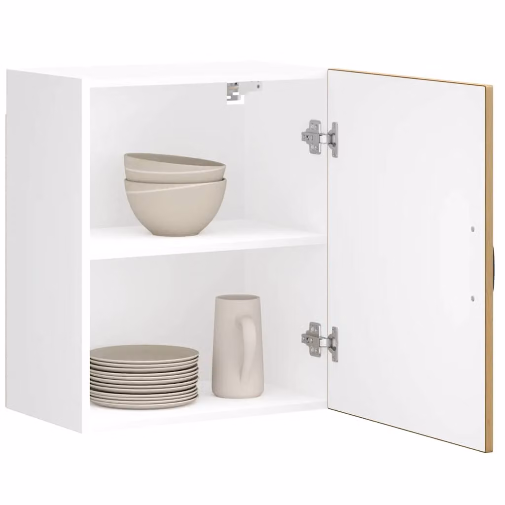 Set di 2 pensili da parete vidaXL Lucca in legno multistrato e MDF, colore rovere e bianco, con ante a battente e ripiani interni, stile moderno