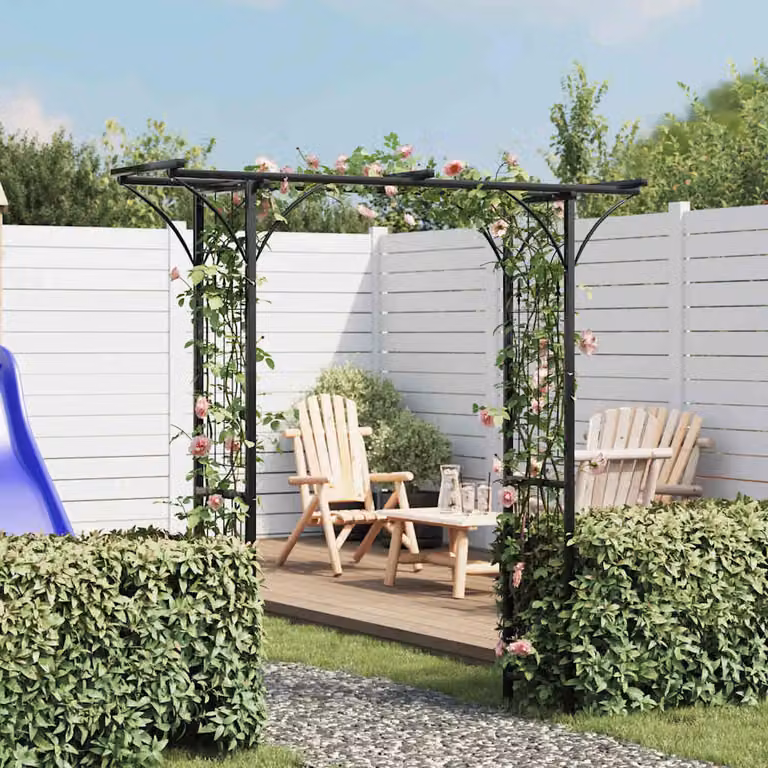 Arco da giardino ornamentale vidaXL in metallo nero L 200 x P 52 x H 204 cm