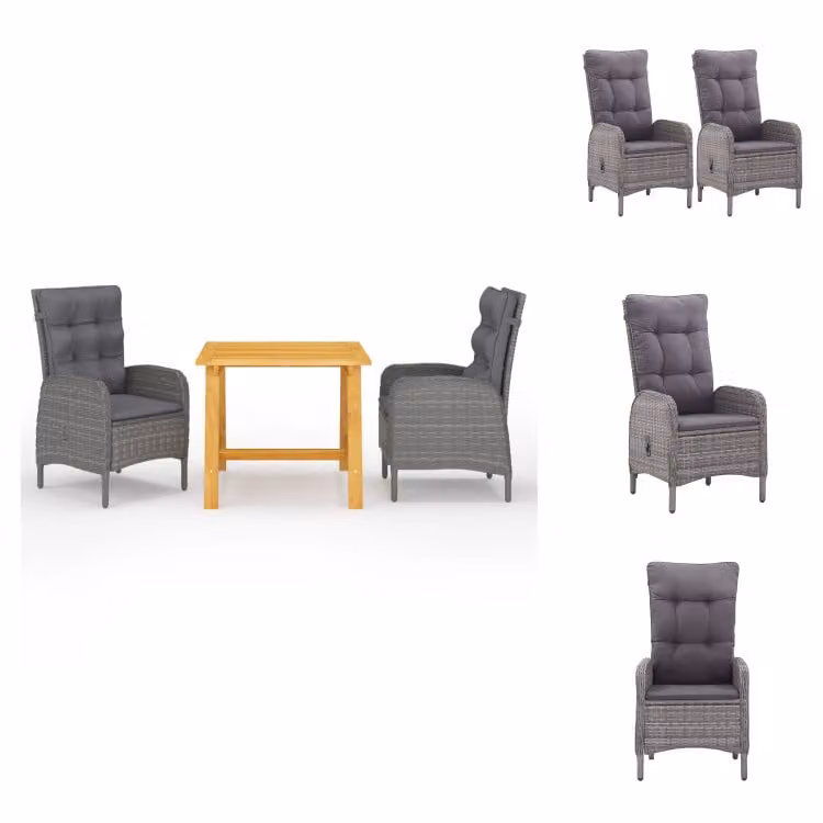 vidaXL Set da pranzo da giardino 3 pezzi grigio - Set di mobili da giardino