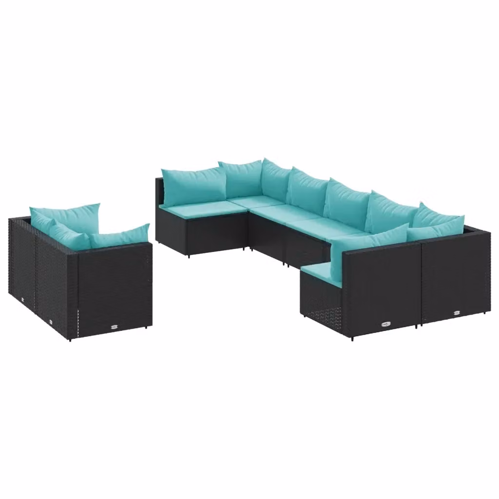 vidaXL Set Divani da Giardino 9 pz Moderno in Polyrattan Nero con Cuscini Blu e Resistenti ai Raggi UV – 2
