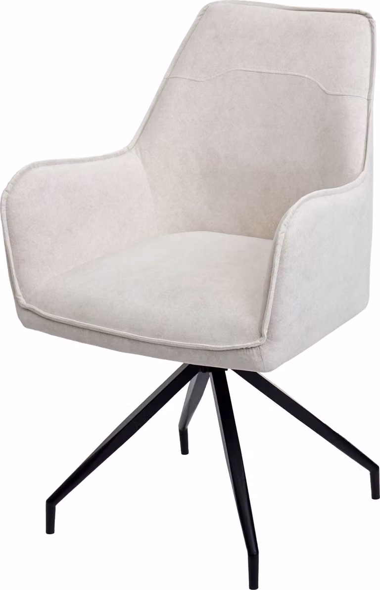 Sedia da pranzo HWC-K15, sedia da cucina sedia imbottita con braccioli, tessuto/tessuto metallo ~ crema-beige