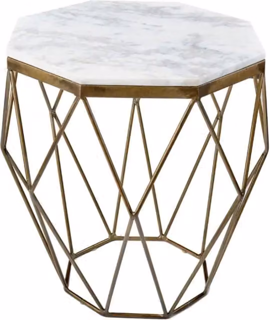 Tavolino basso NEXORA 50 cm in marmo bianco e ferro ottone con design geometrico