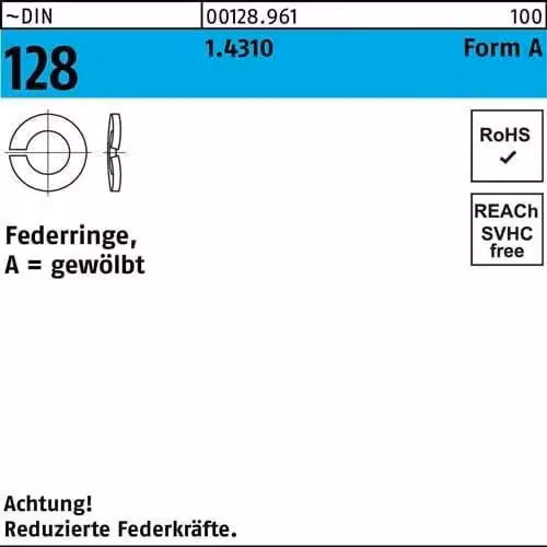 Rondelle elastiche Reyher DIN 128 1.4310 A 3 inox 001289610030000 (1000 pezzi)