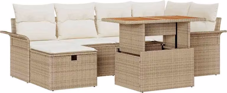 Set Divano da Giardino 7 pcs Beige polyrattan
