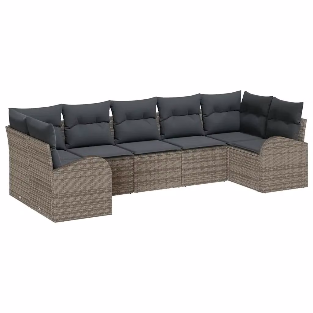 Set Divano da Giardino vidaXL a Forma a U in Polyrattan Grigio con Cuscini e Struttura in Acciaio Verniciato a Polvere, 7 Pezzi – 2