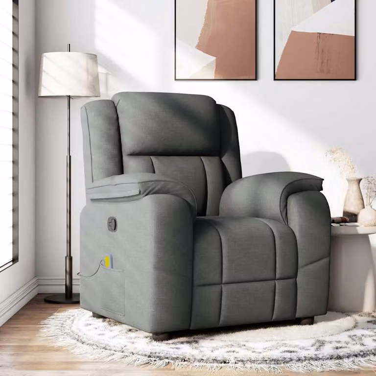 vidaXL Poltrona Relax Reclinabile Moderna in Tessuto Grigio con Braccioli