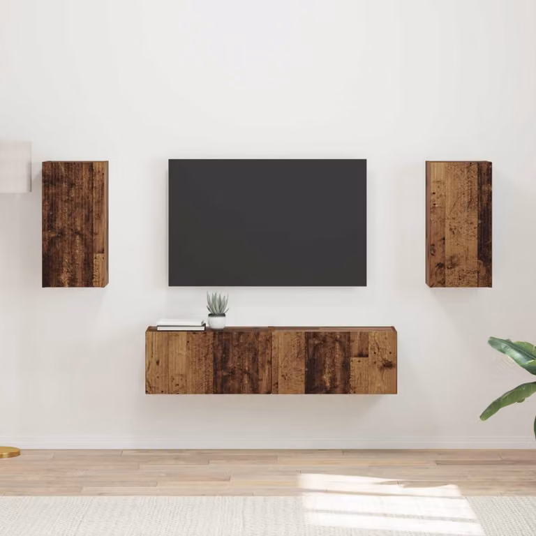 Set mobile TV moderno vidaXL in 4 pezzi color marrone in legno e MDF per soggiorno
