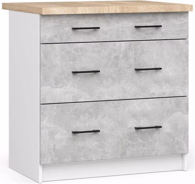 Mobile cucina modulare AKORD OLIWIA Bianco con 3 cassetti e piano di lavoro effetto Cemento L: 80 cm, P: 46 cm, H: 85 cm