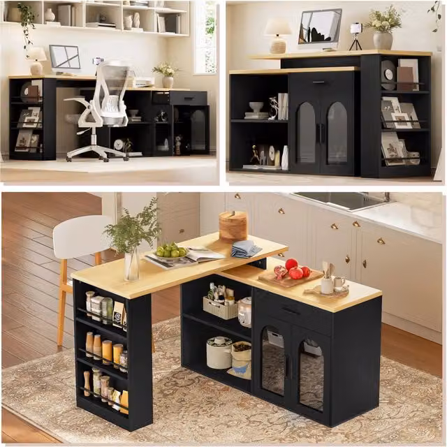 Scrivania angolare ¨C Minimal ¨C nero con cassetti e ripiani 90x50x75