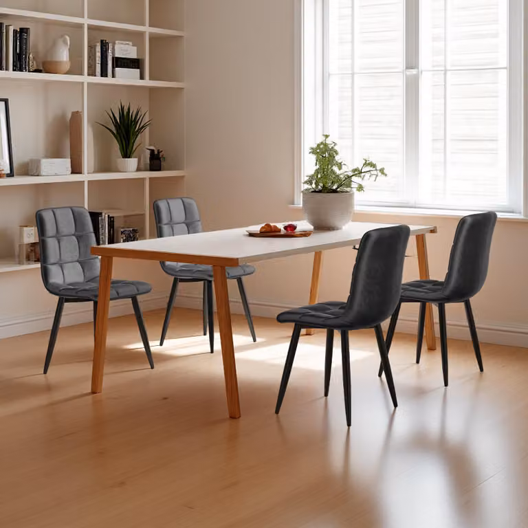 Set di 4 sedie da pranzo INONEFT, sedie imbottite con schienale, capacità di carico fino a 150 kg, adatte per soggiorno, cucina e sala da pranzo, in lino, colore grigio scuro