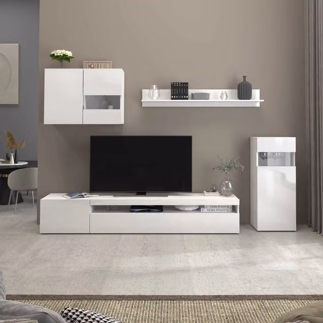 WHOUS Parete attrezzata Potenza set soggiorno bianco lucido 240x40x160 cm