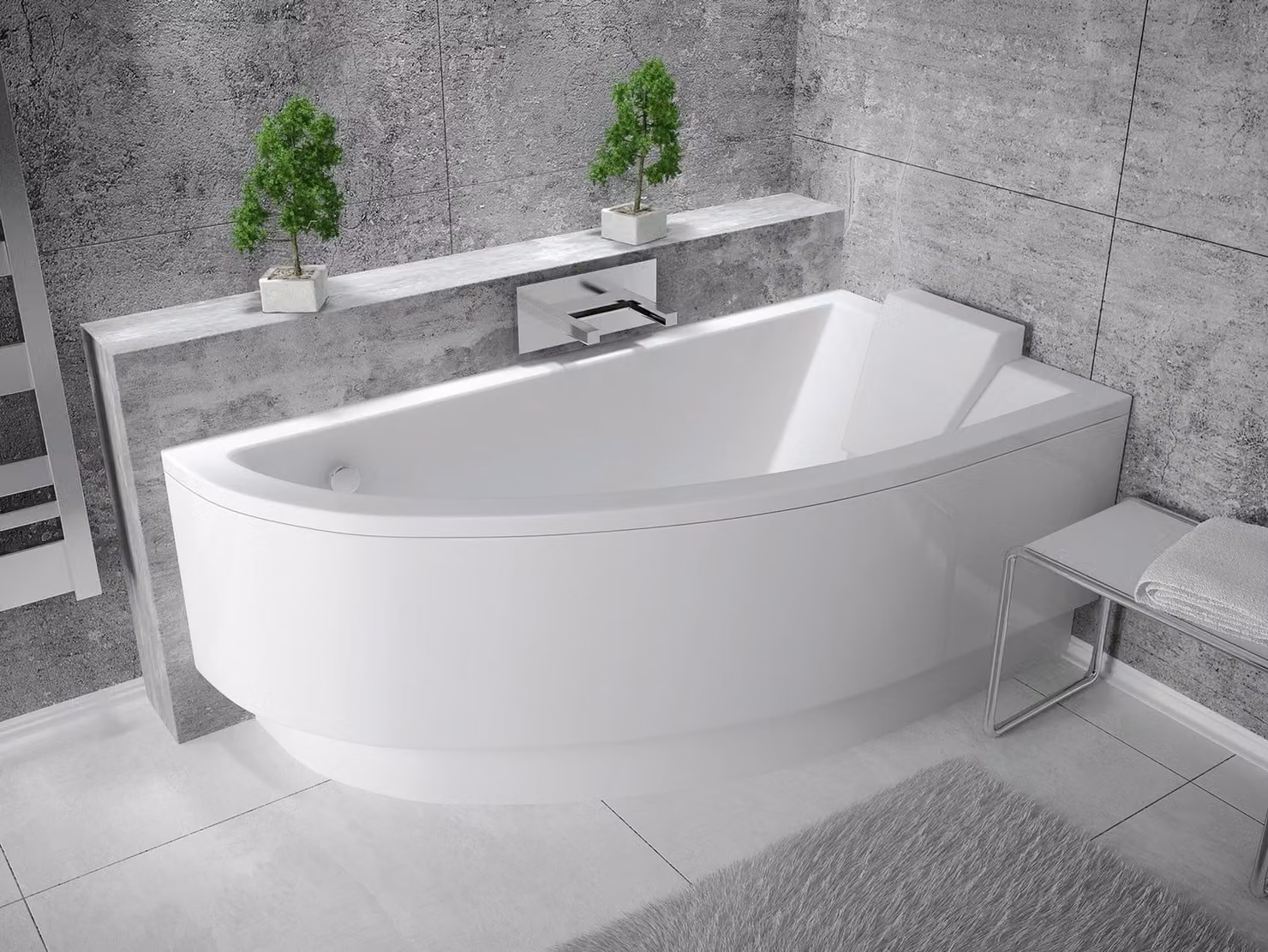 Vasca da bagno angolare 150x70 destra con grembiule in acrilico, set di scarico e piedini GRATIS | Set completo 4in1 Vasca da bagno originale in acrilico Siphon | BADLAND PRAKTIKA