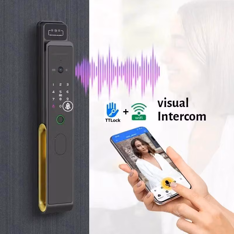 Serratura elettronica sottile con citofono video – Riconoscimento facciale e impronte digitali – Acciaio inossidabile