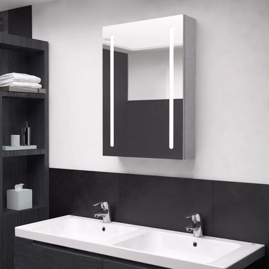 Armadietto da bagno moderno DESIGN IN con specchio e illuminazione LED, Grigio, L: 50 cm, P: 13 cm, H: 70 cm – 2