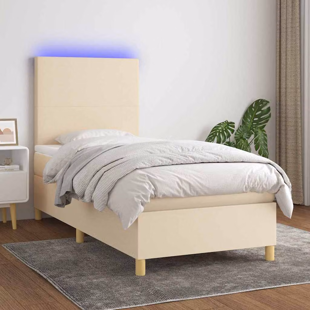 Letto a molle con materasso vidaXL con illuminazione LED e porta USB, colore beige e bianco, L/P/H: 200 x 100 x 128 cm – 1