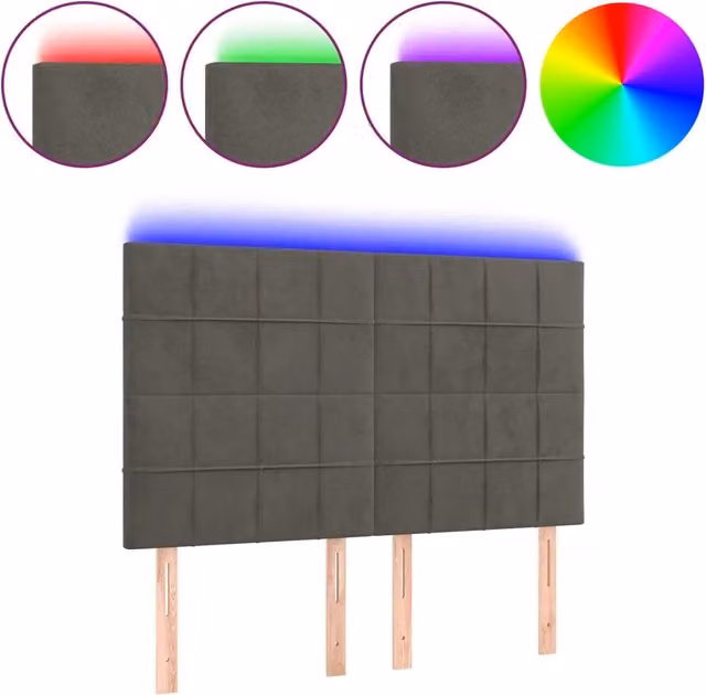 Testata del letto con illuminazione LED e porta di ricarica USB in velluto grigio, L: 144 cm, P: 5 cm, H: 118/128 cm – 1