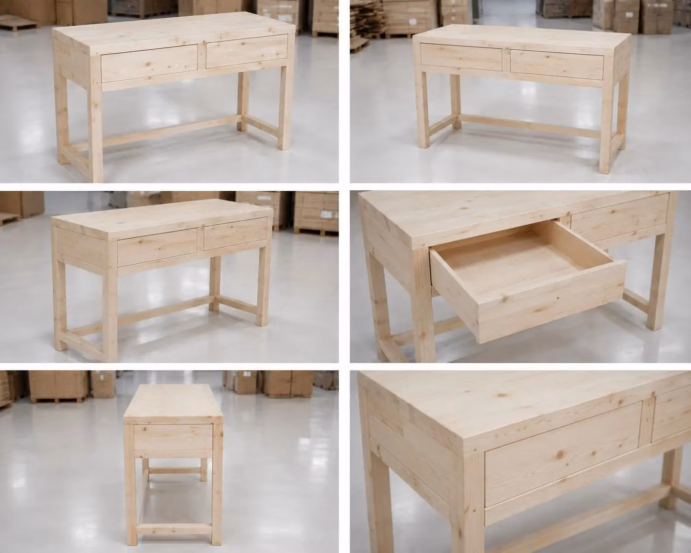 Scrivania con 2 cassetti in legno massello di abete grezzo Mobili 2G L: 110 cm, P: 55 cm, H: 80 cm – 2