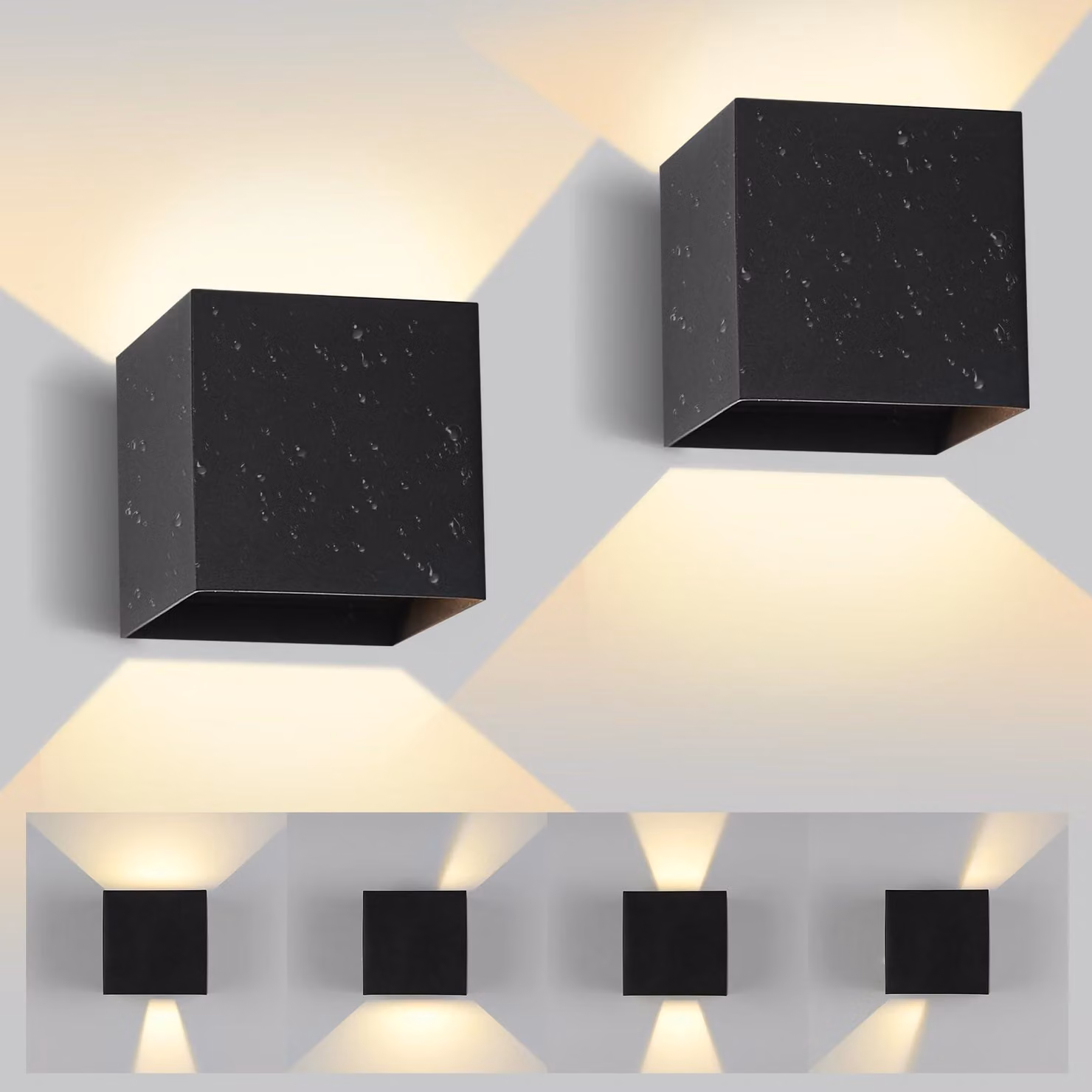 Lampada da parete esterna a LED, 12W, 3000K, grado di protezione IP65, orientabile, confezione da 2, colore nero