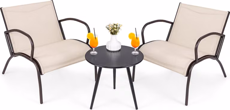 Set di mobili da giardino in 3 pezzi COSTWAY, set da balcone con 2 sedie e tavolo, mobili da balcone con ampia seduta, mobili da patio, set da giardino, gruppo di sedute
