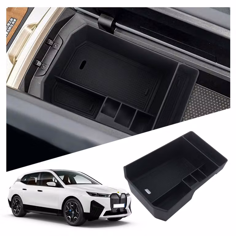 Contenitore portaoggetti per la console centrale per BMW iX (I20) elettrica, modelli dal 2022 al 2026, realizzato in ABS