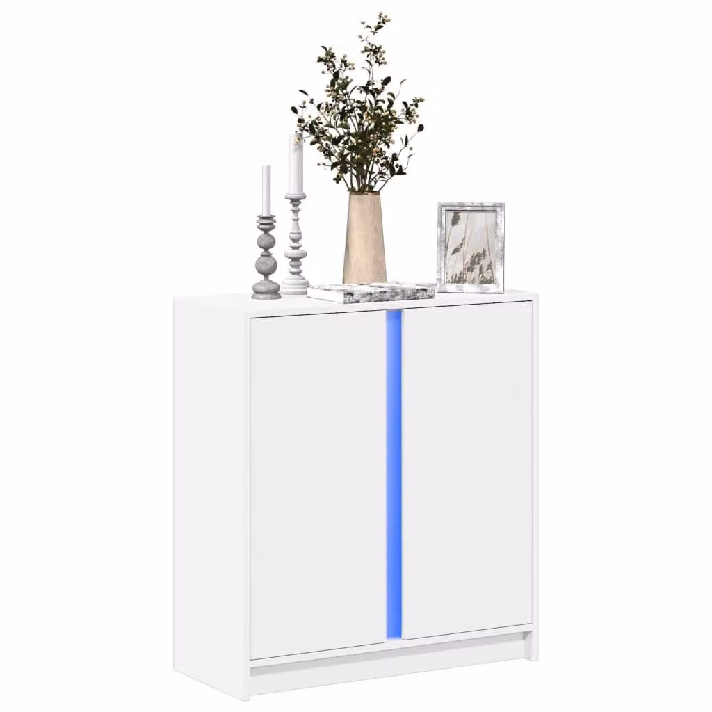 Credenza moderna vidaXL in legno multistrato e MDF bianca con illuminazione LED integrata L: 77 cm, P: 34 cm, H: 85 cm